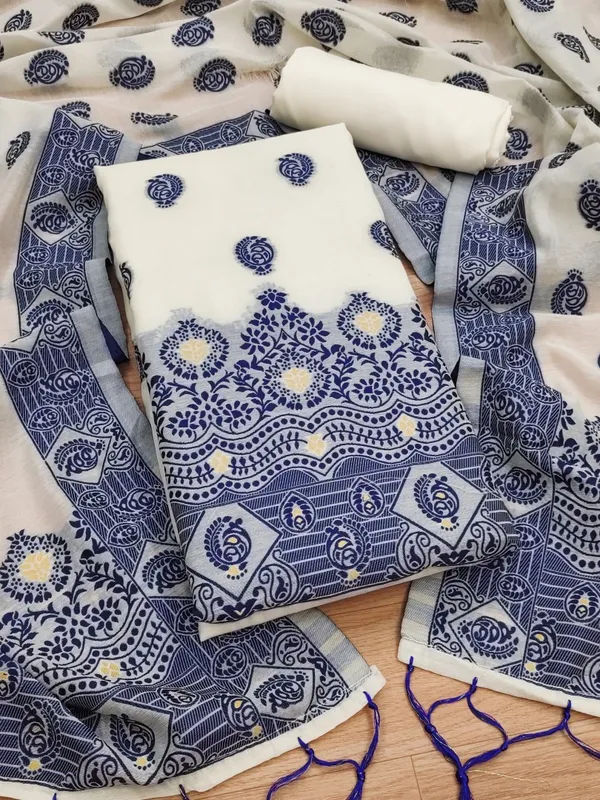 Navy_Blue_Handloom_Banarasi_Cotton_Weaving_Unstitched_Kurta_Set_For_Women