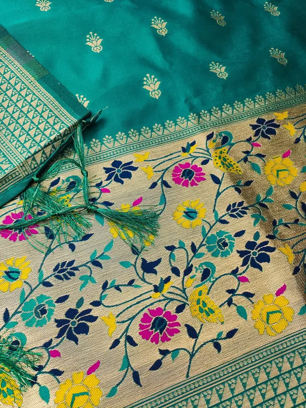 Teal_Soft_Litchi_Banarasi_Silk_Weaving_Unstitched_Kurta_Set_For_Women