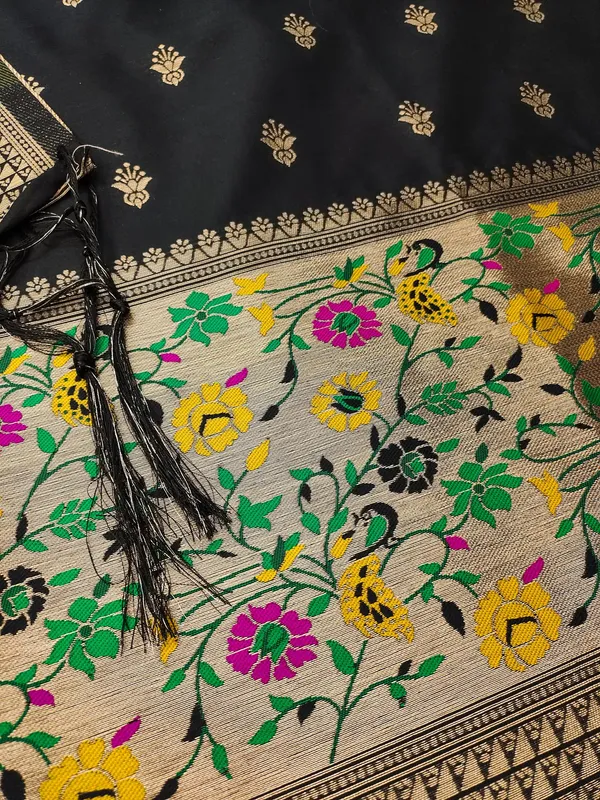 Black_Soft_Litchi_Banarasi_Silk_Weaving_Unstitched_Kurta_Set_For_Women