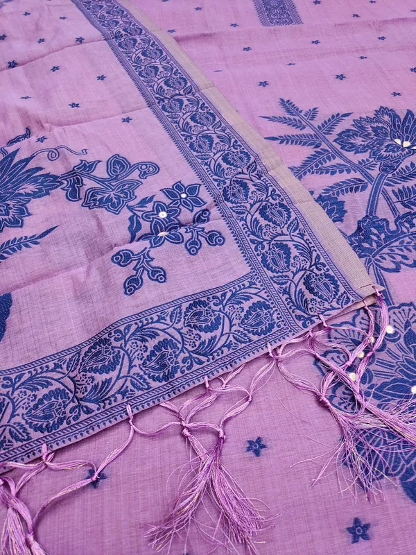 Purple_Jamdani_Banarasi_Cotton_Weaving_Unstitched_Kurta_Set_For_Women