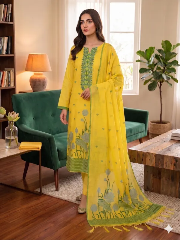 Yellow_Muga_Banarasi_Cotton_Weaving_Unstitched_Kurta_Set_For_Women