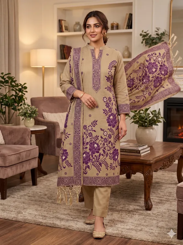 Chiku_Jamdani_Banarasi_Cotton_Weaving_Unstitched_Kurta_Set_For_Women