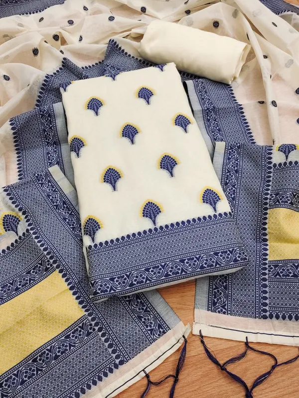 Navy_Blue_Handloom_Banarasi_Cotton_Weaving_Unstitched_Kurta_Set_For_Women