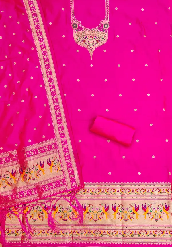 Pink_Soft_Litchi_Banarasi_Silk_Weaving_Unstitched_Kurta_Set_For_Women