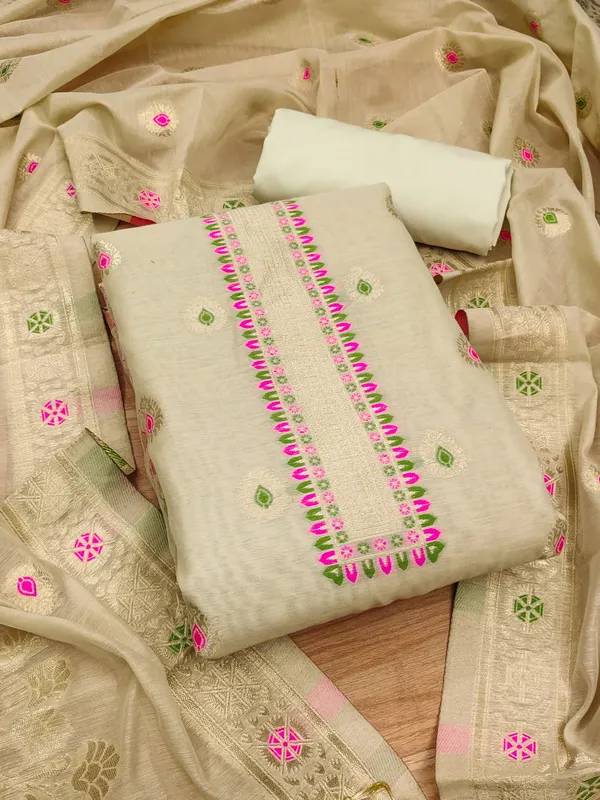 Chiku_Chanderi_Banarasi_Cotton_Weaving_Unstitched_Kurta_Set_For_Women