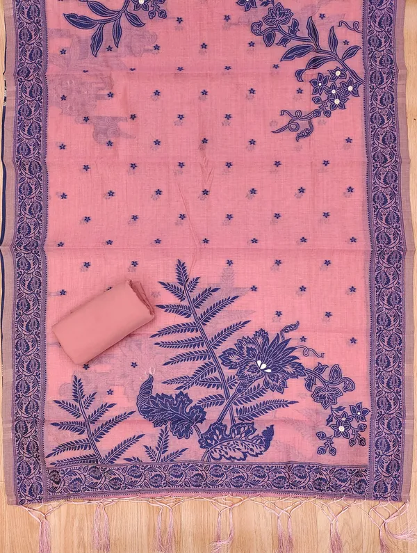 Pink_Jamdani_Banarasi_Cotton_Weaving_Unstitched_Kurta_Set_For_Women
