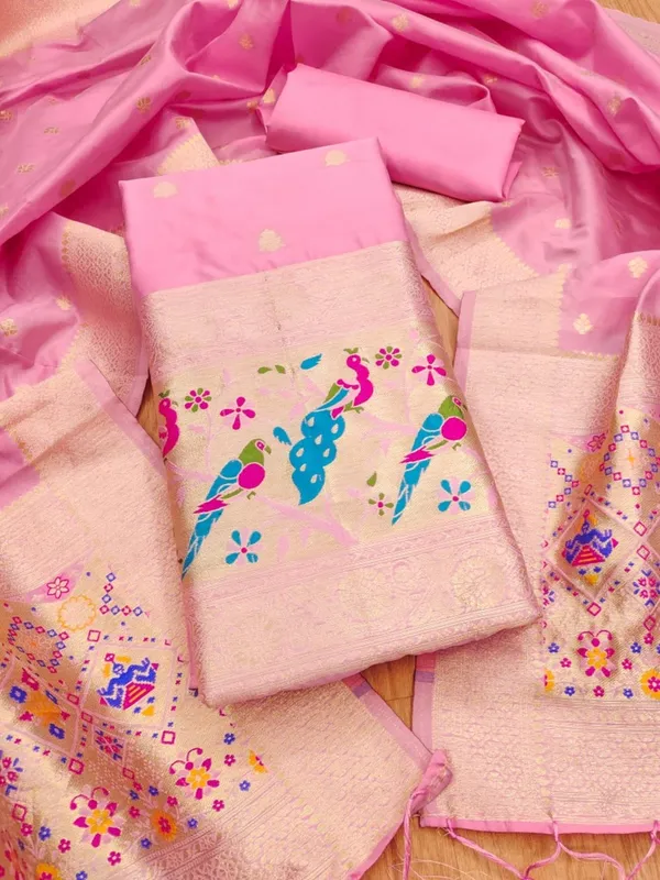 Baby_Pink_Soft_Litchi_Banarasi_Silk_Weaving_Unstitched_Kurta_Set_For_Women