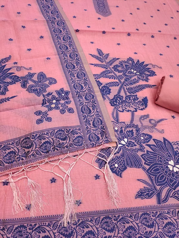 Pink_Jamdani_Banarasi_Cotton_Weaving_Unstitched_Kurta_Set_For_Women