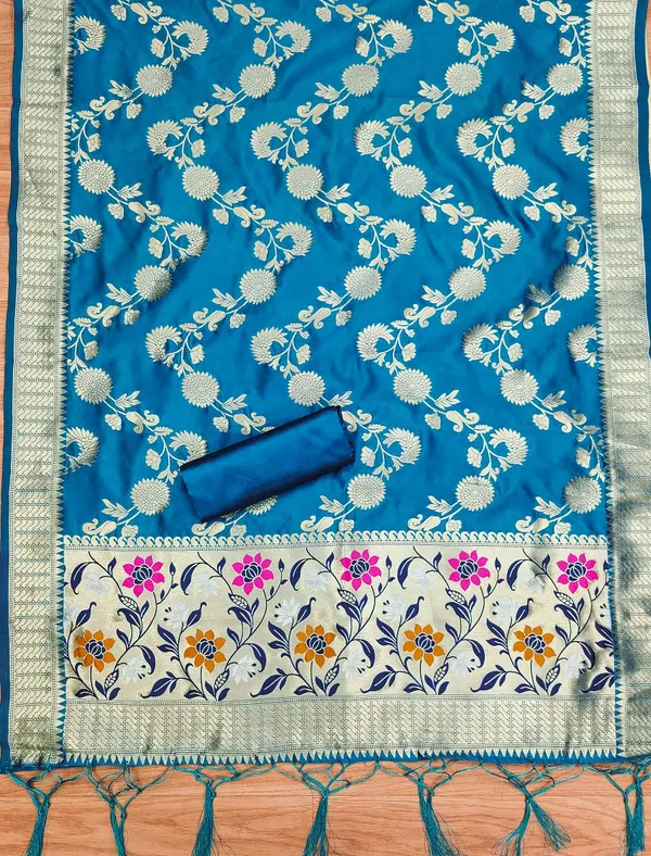 Blue_Soft_Litchi_Banarasi_Silk_Weaving_Unstitched_Kurta_Set_For_Women