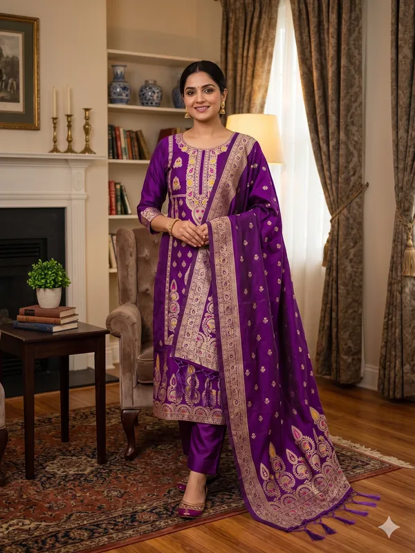 Purple_Soft_Litchi_Banarasi_Silk_Weaving_Unstitched_Kurta_Set_For_Women