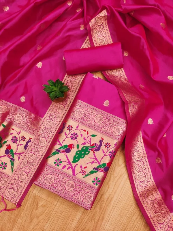 Pink_Soft_Litchi_Banarasi_Silk_Weaving_Unstitched_Kurta_Set_For_Women