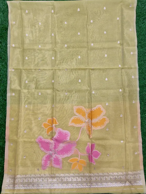 Yellow_Shimmer_Banarasi_Silk_Weaving_Unstitched_Kurta_Set_For_Women