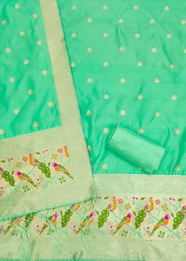 Sea_Green_Soft_Litchi_Banarasi_Silk_Weaving_Unstitched_Kurta_Set_For_Women