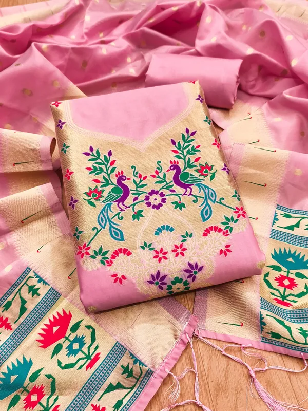 Baby_Pink_Soft_Litchi_Banarasi_Silk_Weaving_Unstitched_Kurta_Set_For_Women