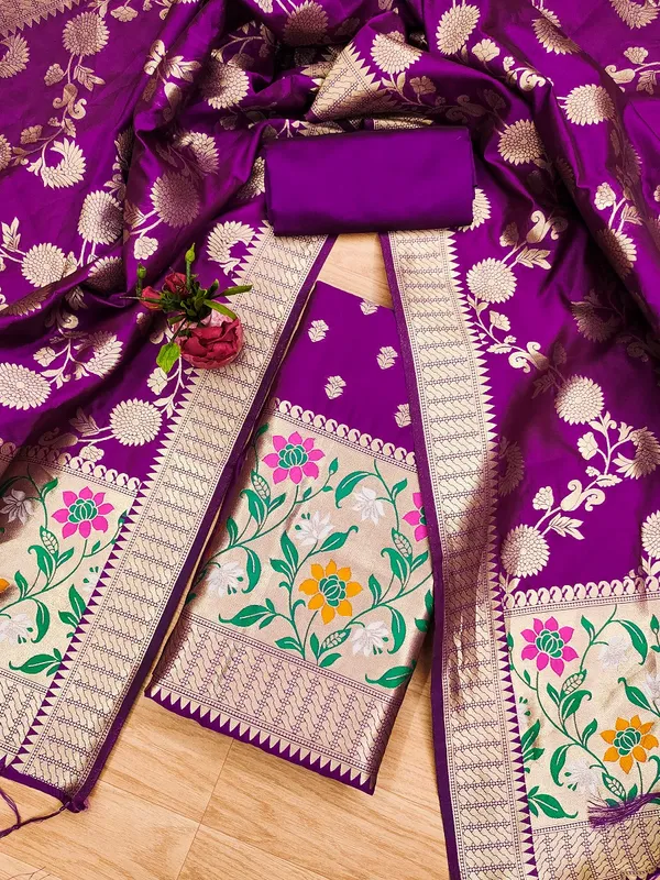 Purple_Soft_Litchi_Banarasi_Silk_Weaving_Unstitched_Kurta_Set_For_Women