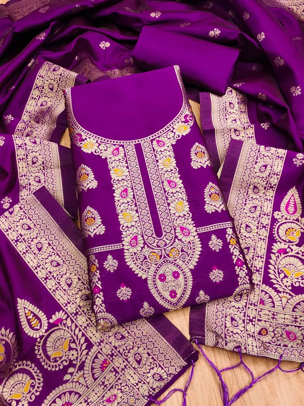 Purple_Soft_Litchi_Banarasi_Silk_Weaving_Unstitched_Kurta_Set_For_Women