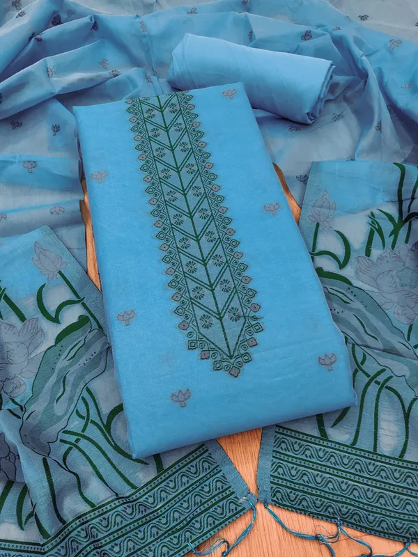 Sky_Blue_Muga_Banarasi_Cotton_Weaving_Unstitched_Kurta_Set_For_Women