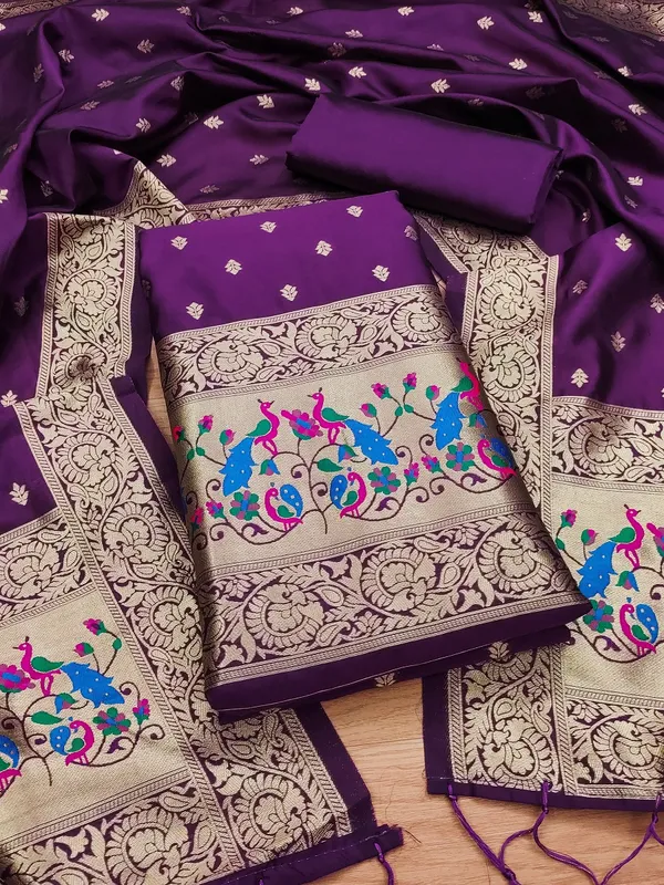 Purple_Soft_Litchi_Banarasi_Silk_Weaving_Unstitched_Kurta_Set_For_Women