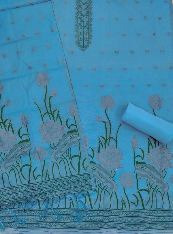 Sky_Blue_Muga_Banarasi_Cotton_Weaving_Unstitched_Kurta_Set_For_Women