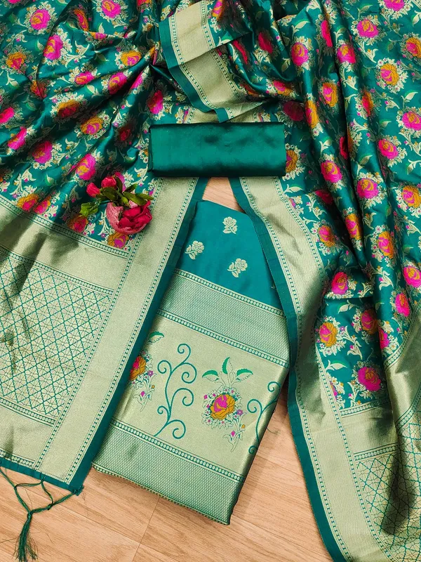 Rama_Green_Soft_Litchi_Banarasi_Silk_Weaving_Unstitched_Kurta_Set_For_Women