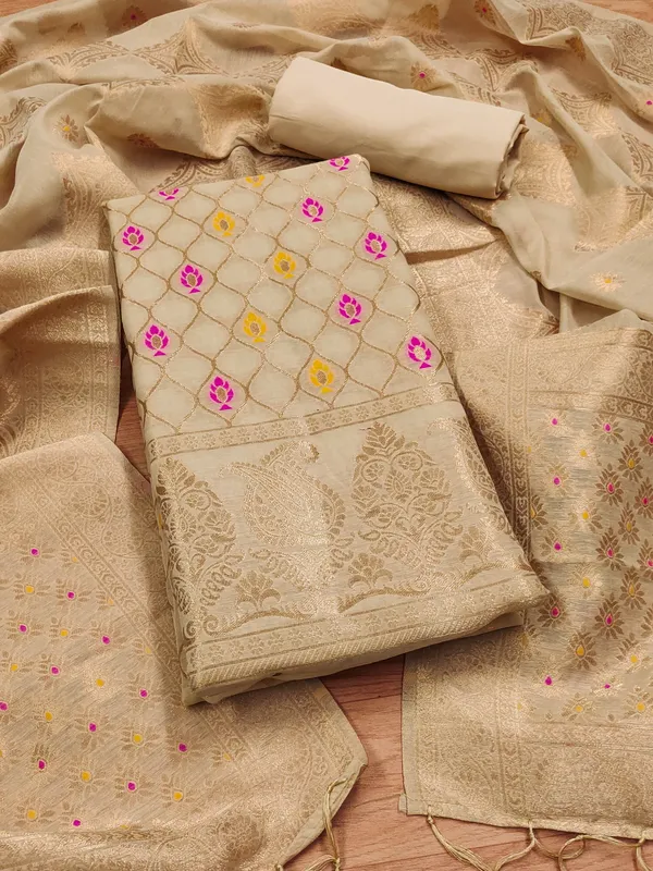 Chiku_Chanderi_Banarasi_Cotton_Weaving_Unstitched_Kurta_Set_For_Women