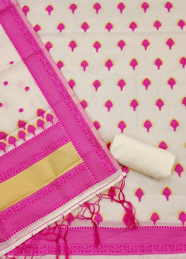 Pink_Handloom_Banarasi_Cotton_Weaving_Unstitched_Kurta_Set_For_Women