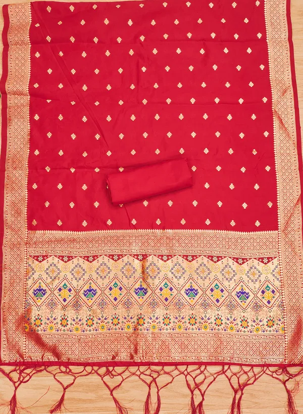 Red_Soft_Litchi_Banarasi_Silk_Weaving_Unstitched_Kurta_Set_For_Women