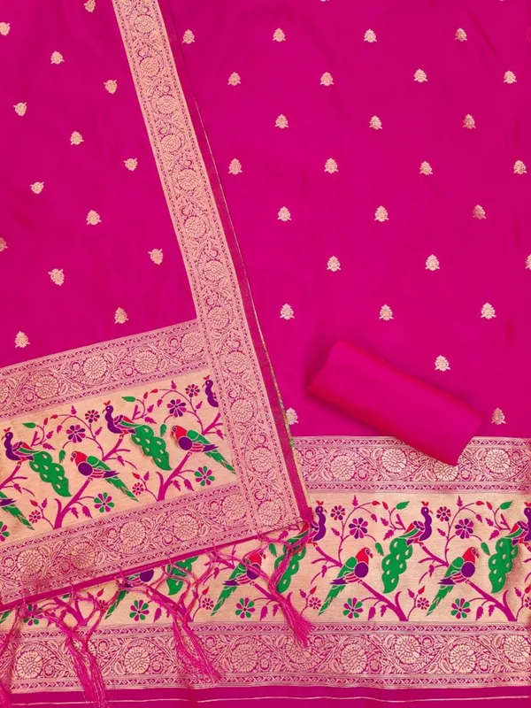 Pink_Soft_Litchi_Banarasi_Silk_Weaving_Unstitched_Kurta_Set_For_Women