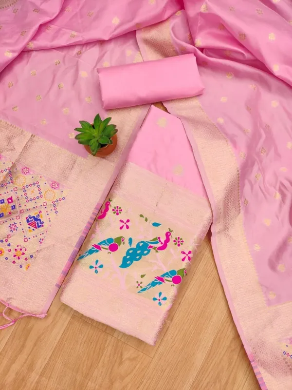 Baby_Pink_Soft_Litchi_Banarasi_Silk_Weaving_Unstitched_Kurta_Set_For_Women