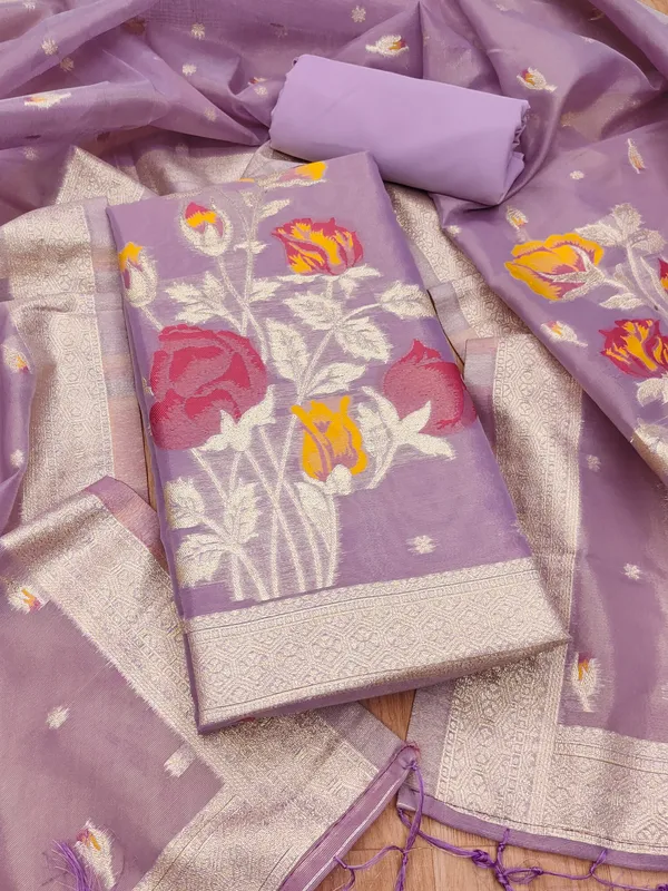 Purple_Shimmer_Banarasi_Silk_Weaving_Unstitched_Kurta_Set_For_Women