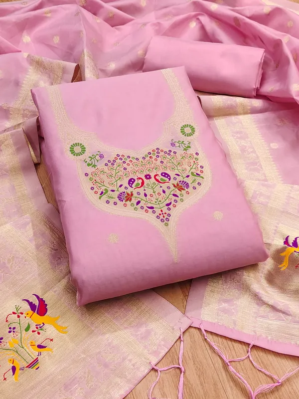 Baby_Pink_Soft_Litchi_Banarasi_Silk_Weaving_Unstitched_Kurta_Set_For_Women