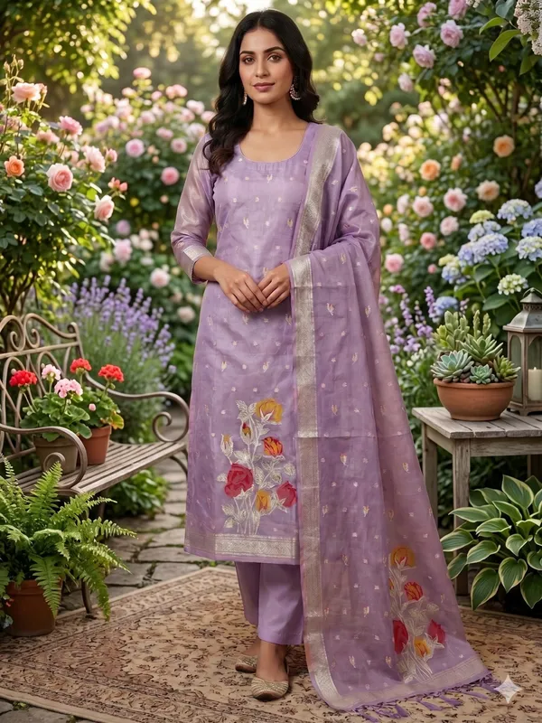 Purple_Shimmer_Banarasi_Silk_Weaving_Unstitched_Kurta_Set_For_Women