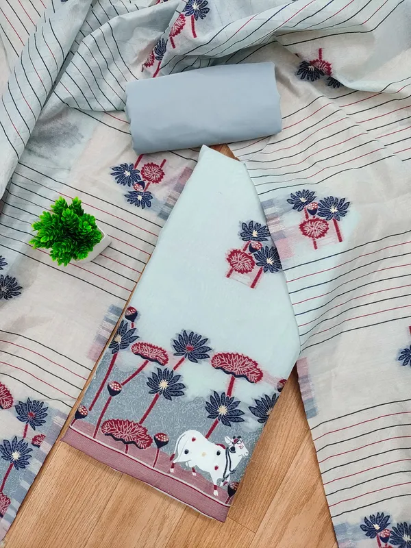 Grey_Muga_Banarasi_Cotton_Weaving_Unstitched_Kurta_Set_For_Women