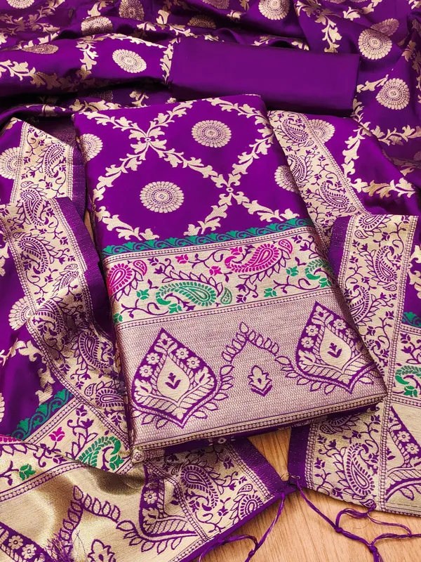 Purple_Soft_Litchi_Banarasi_Silk_Weaving_Unstitched_Kurta_Set_For_Women