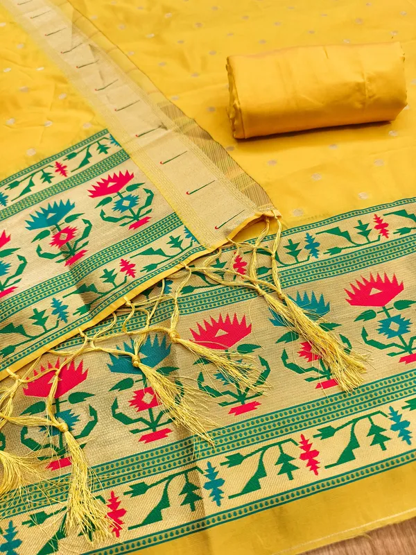 Yellow_Soft_Litchi_Banarasi_Silk_Weaving_Unstitched_Kurta_Set_For_Women