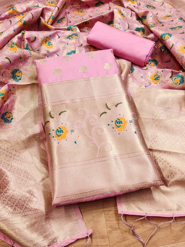 Pink_Soft_Litchi_Banarasi_Silk_Weaving_Unstitched_Kurta_Set_For_Women
