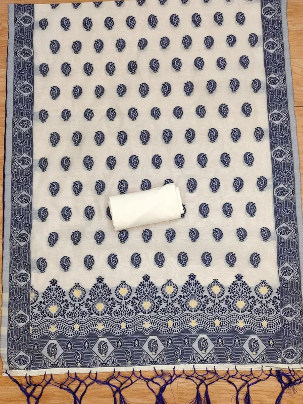 Navy_Blue_Handloom_Banarasi_Cotton_Weaving_Unstitched_Kurta_Set_For_Women