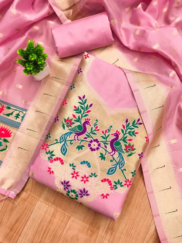Baby_Pink_Soft_Litchi_Banarasi_Silk_Weaving_Unstitched_Kurta_Set_For_Women