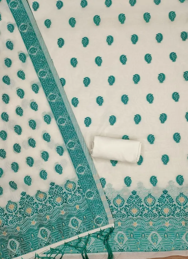 Teal_Handloom_Banarasi_Cotton_Weaving_Unstitched_Kurta_Set_For_Women