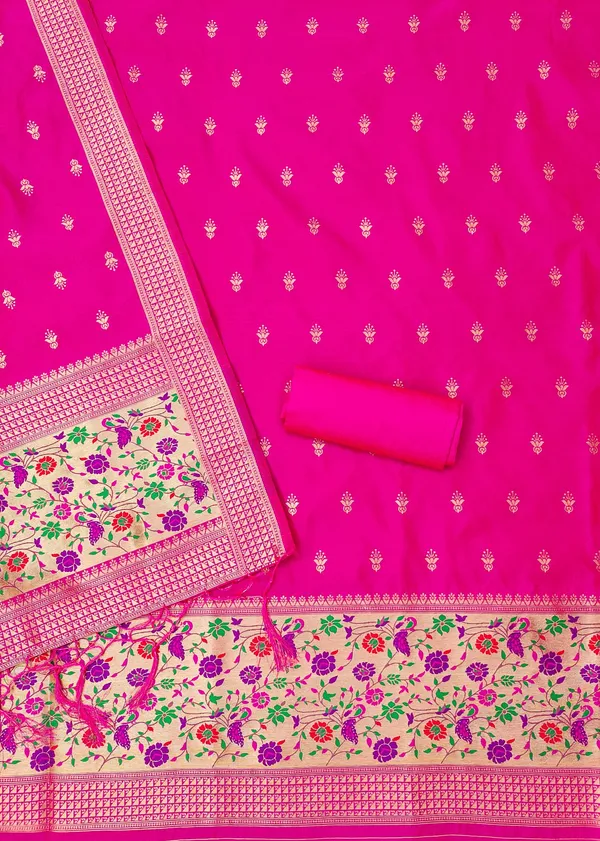 Pink_Soft_Litchi_Banarasi_Silk_Weaving_Unstitched_Kurta_Set_For_Women