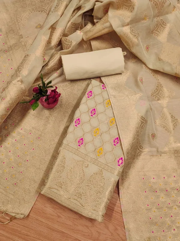 Chiku_Chanderi_Banarasi_Cotton_Weaving_Unstitched_Kurta_Set_For_Women