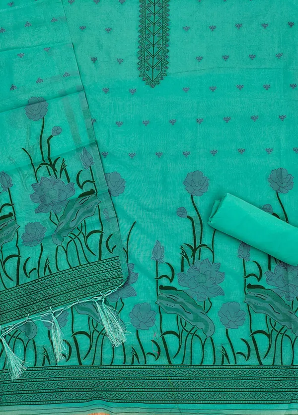 Sage_Green_Muga_Banarasi_Cotton_Weaving_Unstitched_Kurta_Set_For_Women