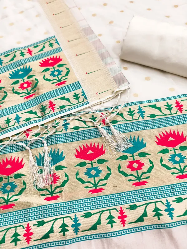 White_Soft_Litchi_Banarasi_Silk_Weaving_Unstitched_Kurta_Set_For_Women