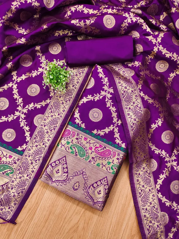 Purple_Soft_Litchi_Banarasi_Silk_Weaving_Unstitched_Kurta_Set_For_Women