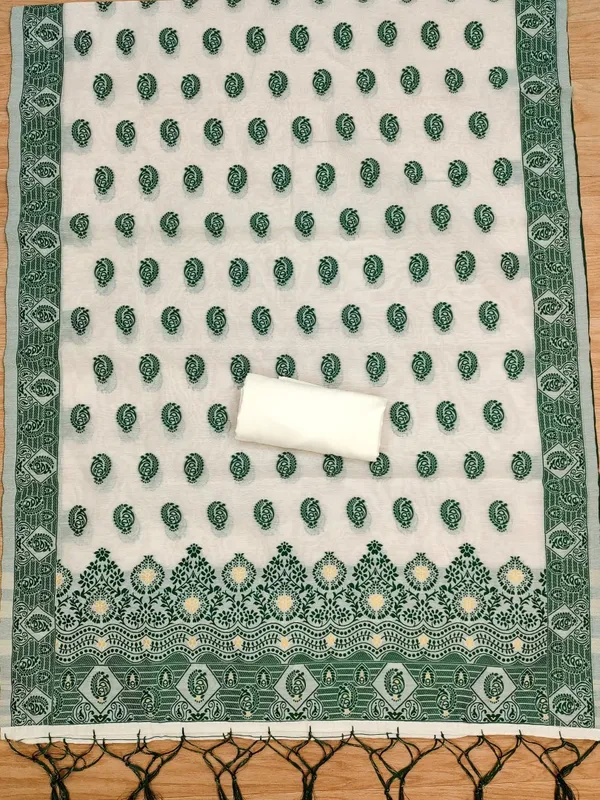 Bottle_Green_Handloom_Banarasi_Cotton_Weaving_Unstitched_Kurta_Set_For_Women