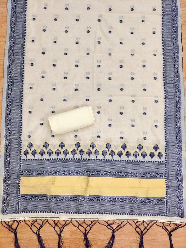 Navy_Blue_Handloom_Banarasi_Cotton_Weaving_Unstitched_Kurta_Set_For_Women