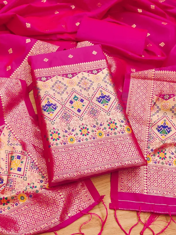 Pink_Soft_Litchi_Banarasi_Silk_Weaving_Unstitched_Kurta_Set_For_Women
