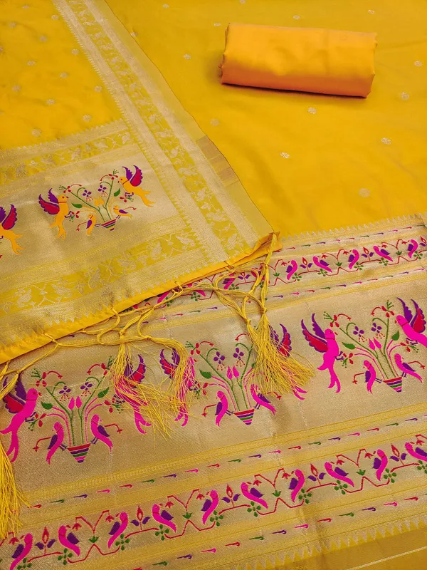 Yellow_Soft_Litchi_Banarasi_Silk_Weaving_Unstitched_Kurta_Set_For_Women