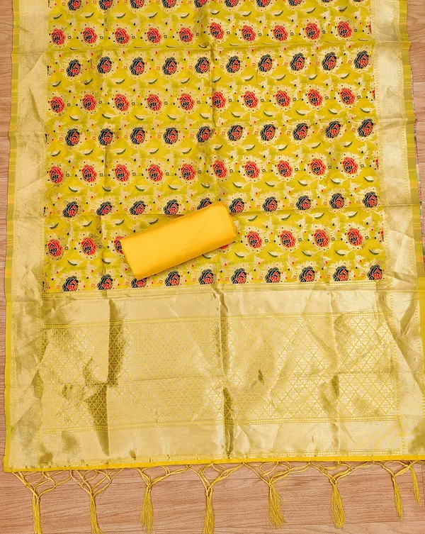 Yellow_Soft_Litchi_Banarasi_Silk_Weaving_Unstitched_Kurta_Set_For_Women