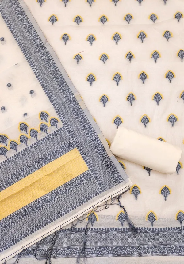Grey_Handloom_Banarasi_Cotton_Weaving_Unstitched_Kurta_Set_For_Women